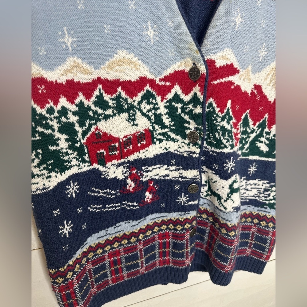 Vintage Northern Treasures by Parkhurst Winter Sweater Vest Red Blue Cabin Large - Picture 6 of 7